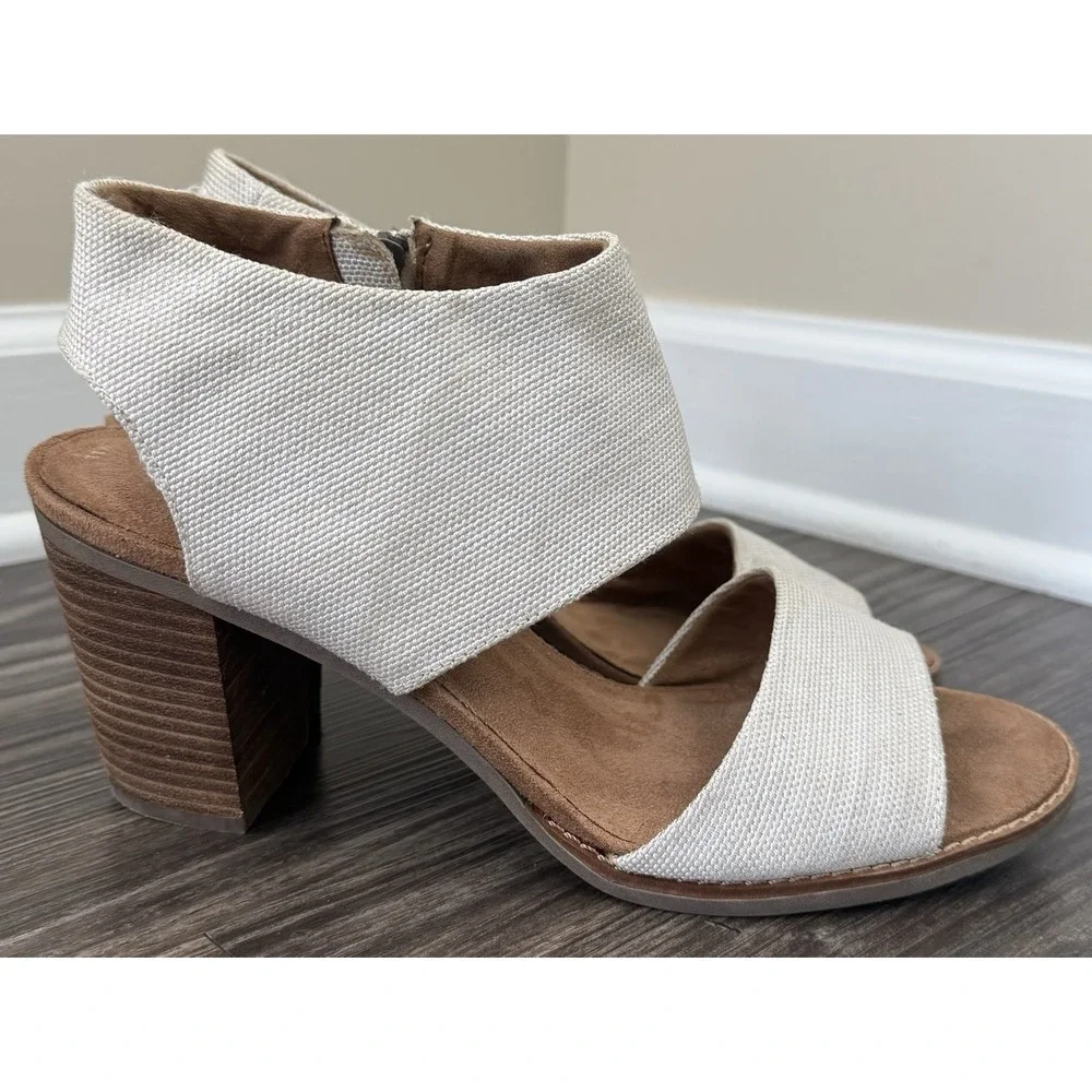 Toms Sandal Womens 11 Natural Majorca Cut Out Block Heels Old Money Clean Girl‎